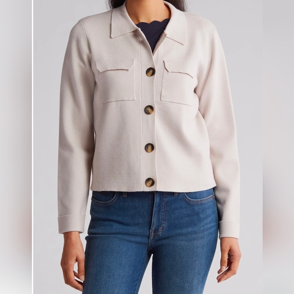 T Tahari Cream Button-Up Blazer